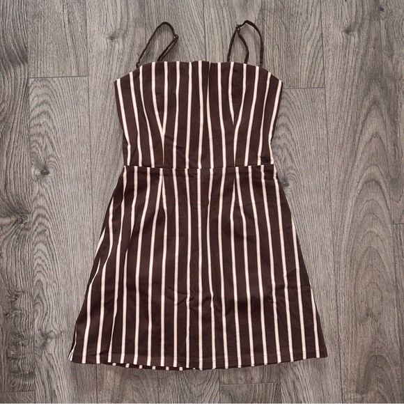 Reformation Westlake Stripe Mini Dress in Coffee Brown Size 2 - Picture 2 of 16